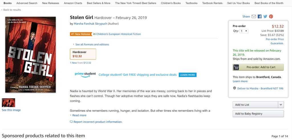 I dare not blink — Stolen Girl is a #1 new release! – Marsha Forchuk ...